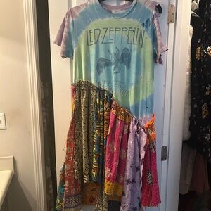 Led Zeppelin Tie-Dye Band Tee Patchwork Dress - Multicolor
